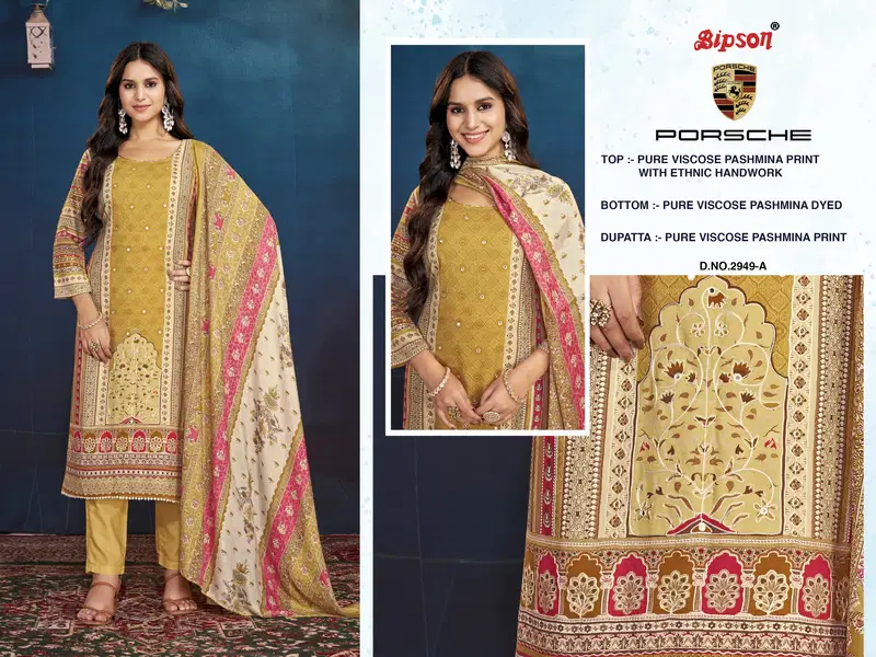 Porsche 2949 By Bipson Pashmina Printed Dress Material Wholesale Shop In Surat
